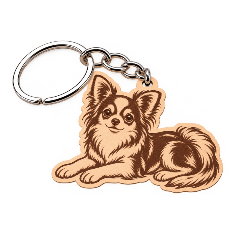 Llavero MDF Chihuahua de Pelo Largo